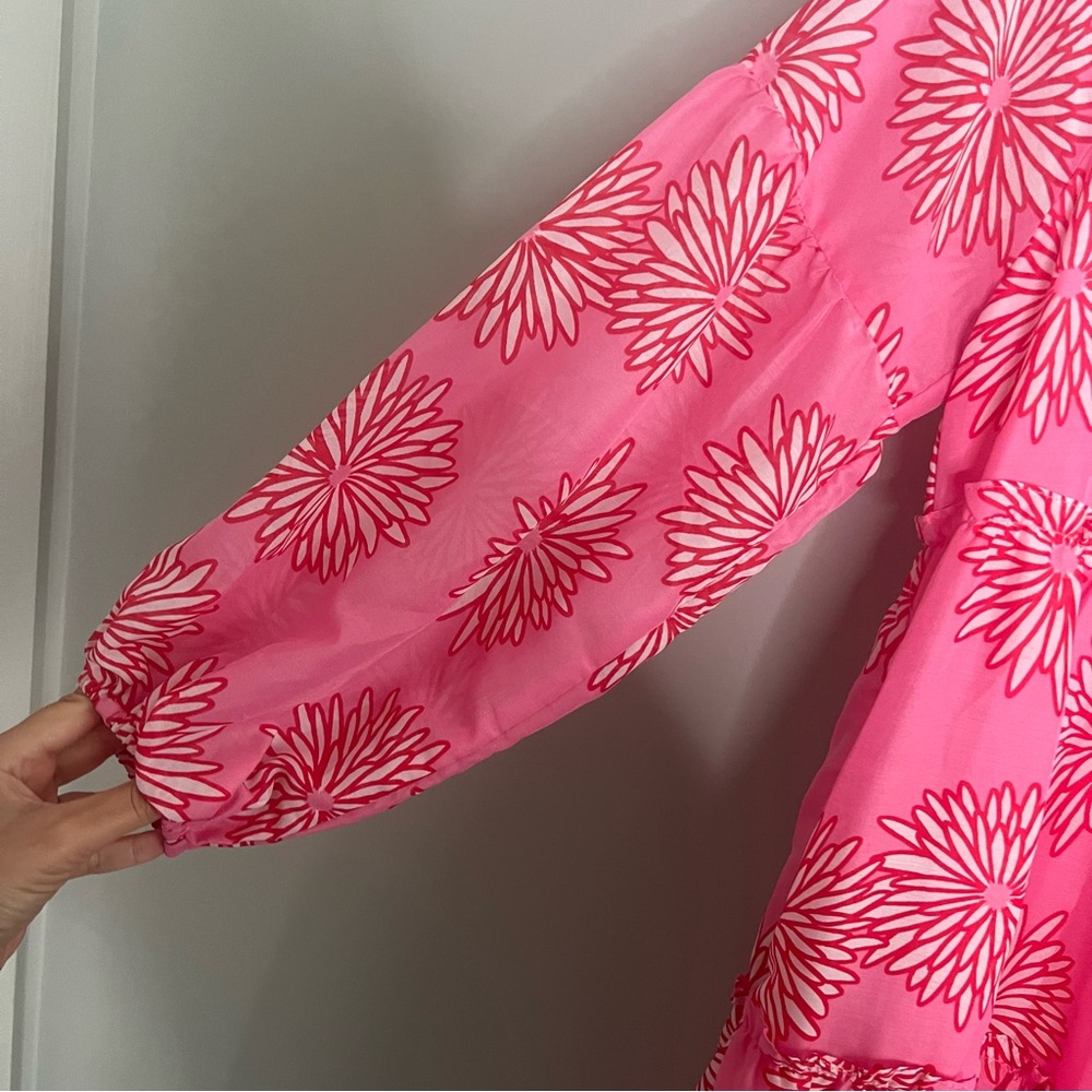 J. Marie Pink Floral Print Tiered Relaxed Fit Dress Women's Size Small - Picture 5 of 6
